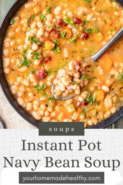 Instapot Soup Beans, Instapot Hambone Soup, Dried Navy Beans Instant Pot, Instant Pot Bean Soup With Ham Bone, Instant Pot Bean And Bacon Soup, Navy Bean Instant Pot, Instapot Beans No Soak, Navy Bean Soup With Smoked Turkey, Ham And Bean Instant Pot Soup