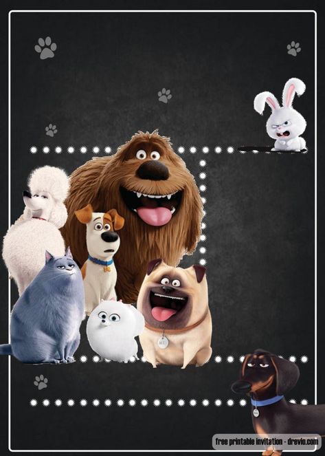 FREE Secret life of pets invitation template — FREE Invitation Templates - Drevio Birthday Party Invitations Free, Paw Patrol Birthday Invitations, Chalkboard Invitation Template, How To Make Invitations, Chalkboard Invitation, Boy Birthday Party Themes, Free Printable Birthday Invitations, Free Printable Invitations, Birthday Party Theme Decorations