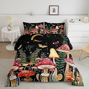 Feelyou Kids Mushroom Bedding Set Natural Wild Fungus Comforter Set for Kids Boys Girls Botanical Plants Duvet Set Butterfly Comforter 1 Comforter Set with 2 Pillowcases Queen Size Mushroom Bedding, Mushroom Magic, Botanical Plants, Patterned Bedding, Full Duvet Cover, Kids Bedding Sets, Pillowcase Pattern, House Bed, Quilt Sets Bedding