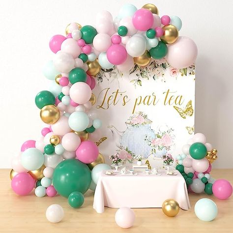 Tea Party Balloon Backdrop, Tea Party Balloon Decorations, High Tea Balloon Garland, Tea Party Balloons, Tea Party Balloon Arch, Tea Party Balloon Garland, Tea For Two Balloon Arch, Tea For Three Birthday Party, Tea Party Backdrop Ideas