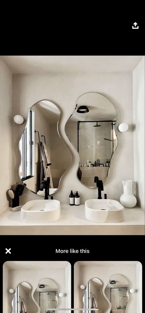 Amoeba Shape Mirror, Irregular Mirror Entryway, Asymmetrical Mirror Wall, Irregular Mirror Bathroom, Overlapping Mirrors, Asymmetrical Bedroom, Assymetrical Mirror, Pedicure Room, Asymmetric Mirror