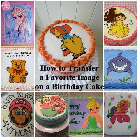 How to Transfer a Favorite Image on a Birthday Cake Frozen Buttercream Transfer, Edible Picture Cake, Carvel Ice Cream Cake, Buttercream Transfer, Picture Cake, Royal Icing Flowers, Diy Edible, Cake Hacks, Edible Image Cake