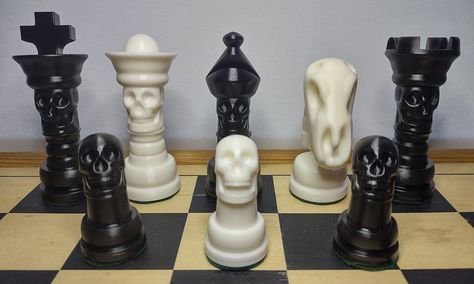 Skull Chess Set made from Plant-Based Polymer Resin King chess piece is approximately: 3 3/4" x 1 3/4" inches Set Includes: 1- Black Set 1-White Set Important Notice to buyers: Method of manufacture of this item is DLP 3D printing which is a high tech and awesome new method of manufacturing high quality items on demand. Most items can be customized for a small upcharge. Please inquire if interested by sending me a message. Weird Chess Set, Custom Chess Pieces, King Chess Piece, King Chess, Chess Sets, White Set, Haunted Mansion, Chess Pieces, Mexican Art