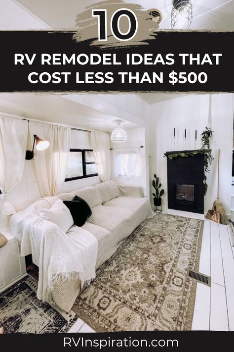 While RV renovations can add up, just like in a sticks-and-bricks home, there is so much you can do to make your space more functional, homier, and more “you.” Here are a dozen RV remodel ideas to get you started – all for less than $500! #rvinspiration #rvremodel #rvtips Rv Additional Room, Destination Trailer Remodel, Zinger Camper Remodel, Travel Trailer Slide Out Remodel, Fifth Wheel Front Living Room Remodel, Old Rv Makeover Ideas, Park Model Rv Remodel, Travel Trailer Renovation Ideas, Small Rv Bedroom Ideas