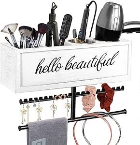 Rustic Hair Dryer Holder Wall Mounted,Hair Styling Tools & Accessories Organizer,Bathroom Supplies & hot Tools vanities Organizer Caddy,for Storage Flat Iron,Blow Dryer,Curling Iron,Headbands,Towel Blow Dryer Holder, Hair Tool Organizer, Industrial Style Furniture, Organizer Bathroom, Salon Stations, Accessories Organizer, Hair Dryer Holder, Iron Holder, Bathroom Tray