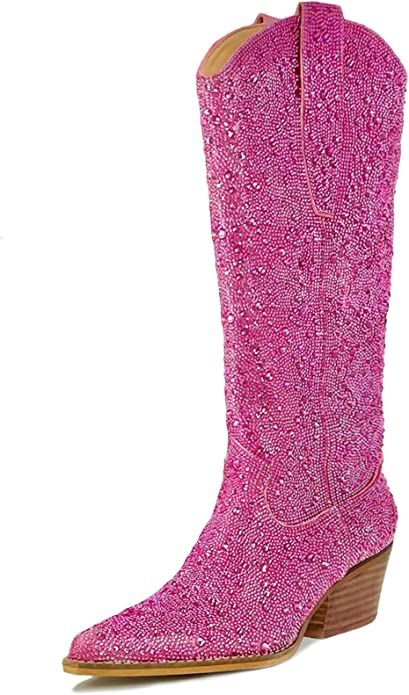 The knee high PINK rhinestone cowgirl boots of your DREAMS! These boots will make the Nashville Broadway lights shine brighter the second you step on the SCENE. Everyone will be calling you Barbie and asking to get pictures with you. How can you resist this perfect NashVegas must have item! Pink Rhinestone Cowboy Boots, Rhinestone Cowgirl Boots, Nicki Concert, Nashville Broadway, Heel Cowboy Boots, Party Boots, Rhinestone Cowgirl, Bar Hopping, Church Camp