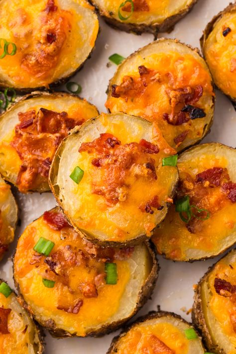 Cheesy Bacon Potato Bites - Kitchen Divas Potato Recipes Appetizers, Cheesy Bacon Potato Bites, Cheesy Potato Bites, Potato Cheese Bites, Cheesy Potato Balls, Loaded Potato Bites, Potato Bites Recipe, Cheesy Bacon Potatoes, Bacon Chips