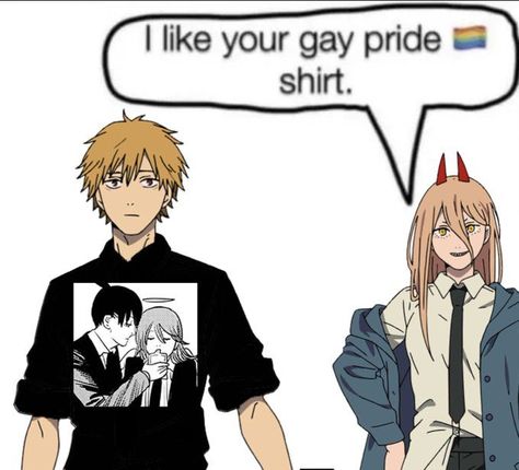 Denji Csm, Power Denji, Power Chainsawman, Denji Power, Black Dude, Gay Pride Shirts, Man Icon, Angel And Devil, Couples Icons