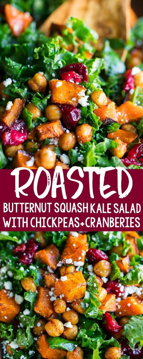 Roasted Butternut Squash Kale Salad, Squash Kale Salad, Chickpeas Roasted, Seasoned Chickpeas, Butternut Squash Kale, Salad With Chickpeas, Squash Salad, Butternut Squash Recipes, Salad Toppings