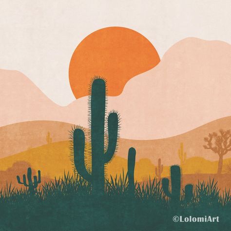 Set of 2 Desert Prints Southwestern Wall Art Joshua Tree | Etsy Cactus Desert Illustration, Boho Cactus Art, Western Landscape Illustration, Cactus Landscape Painting, Abstract Desert Landscape, Boho Landscape Art, Desert Landscape Illustration, Desert Illustration Art, Boho Cactus Wallpaper