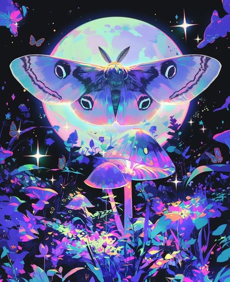 Moth Mushroom Art, Bored Crafts, Space Mushroom, Mystical Aesthetic, Cute Clown Makeup, Cute Moth, Profile Ideas, Moth Art, Flame Art