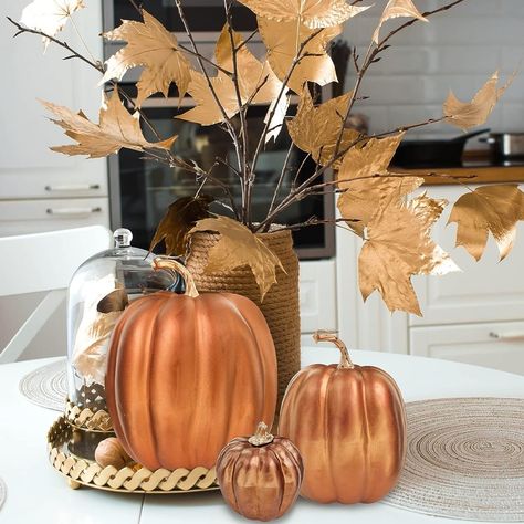 Amazon Halloween, Halloween Party Table, Decorative Pumpkins, Elegant Pumpkins, Fall Wedding Tables, Party Table Centerpieces, Festive Centerpieces, Metal Pumpkins, Plastic Pumpkins