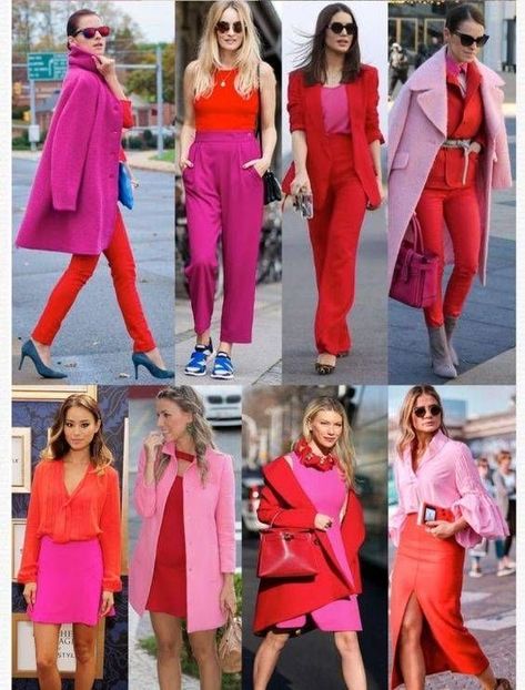 Neon Prom Dresses, Pink And Red Dress, Red Outfits, Colour Combinations Fashion, Color Blocking Outfits, Color Combinations For Clothes, Red Outfit, Pink Outfits, Pink And Red