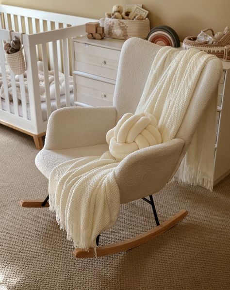 Very Cozy Nursery Room!💓 VECELO Rocking Chair👏 Five advantages🔥 【Side Pocket】 【Modern Design】 【High Quality Material】 【Ergonomic and Comfortable】 【Sturdy & Durable Structure】 - - - - - - - - - - - - - - - - - - - - - - - - - #vecelo #vecelofurniture #vecelofurniturestore #aesthetic #hyggehome #interior_and_living #roomdesign #roominspiration #interiorinspiration #nurserydecor #designinspiration #moderninterior #furniture #roomdecor #bedroom #bedroomdecor #bedroomdesign #roomdecoration #chairs... Cute Rocking Chairs For Nursery, Rocking Chair In Living Room, Boho Rocking Chair, White Rocking Chair Nursery, Nursery Rocking Chair Soft, Boucle Rocking Chair Nursery, Nursery Aesthetic, Chair For Nursery, White Baby Rocking Chair