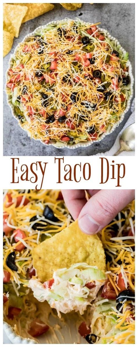 How to make the best, easiest TACO DIP! I love this dip and everyone always wants the recipe! #tacodip #recipe #potluckfood #cookoutfood #summerfood #easyrecipe Best Taco Dip Recipe, Easy Taco Dip, Taco Dip Easy, Nacho Dip, Taco Dip Recipe, Taco Toppings, Dip Easy, Easy Dip, Taco Dip