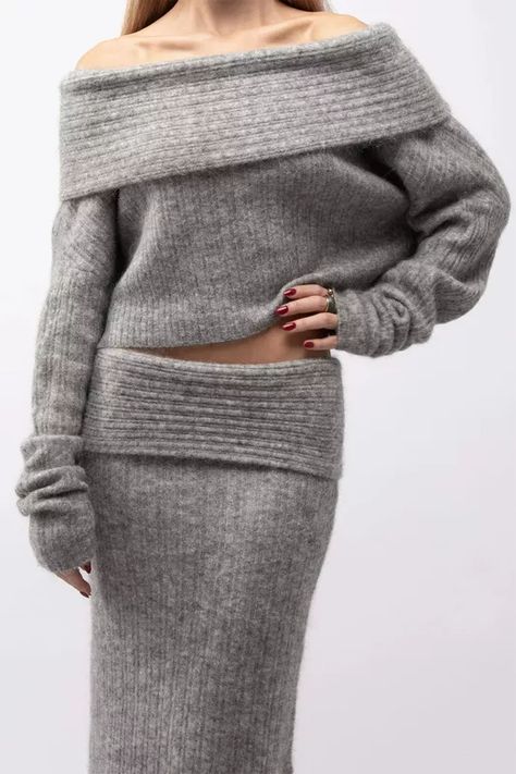 3 Cool Brands To Have On Your Radar | SheerLuxe Cloud Sweater, Spring Set, Scarf Dress, Sweater Grey, Gray Skirt, Knit Skirt, Grey Sweater, Wardrobe Essentials, High Low