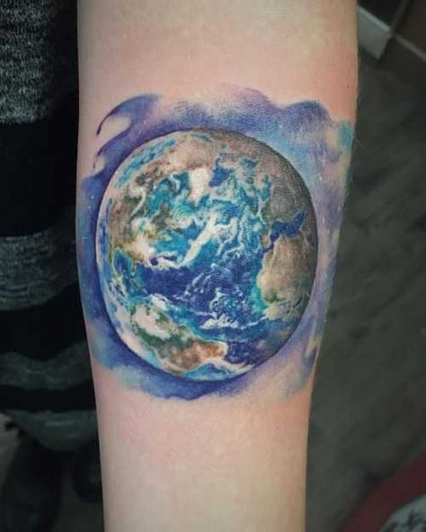 35 Amazing Earth Tattoos with Meanings – Body Art Guru Tumblr, Earth Tattoo Color, Tattoo Earth, Mother Earth Tattoo, Earth Tattoos, Recycle Tattoo, Tattoo Planet, Planet Tattoo, Wildlife Tattoo