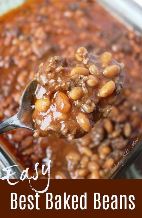 Best Baked Beans with beans and ground beef are great for gatherings, picnics and a crowd. Cook in the oven or a slow cooker. Baked Beans With Hamburger, Best Baked Beans, Easy Baked Beans, Memorial Day Foods, Baked Beans With Bacon, Bbq Baked Beans, Homemade Baked Beans, Baked Bean Recipes, Pork N Beans