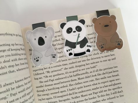 Koala Panda and Grizzly Bear Laminated Magnetic Bookmark | Etsy Panda Bookmark, Bear Bookmark, Reading Buddies, Cute Bookmark, Creative Bookmarks, Bear Cute, Crochet Panda, Cute Bookmarks, Abstract Art Painting Diy