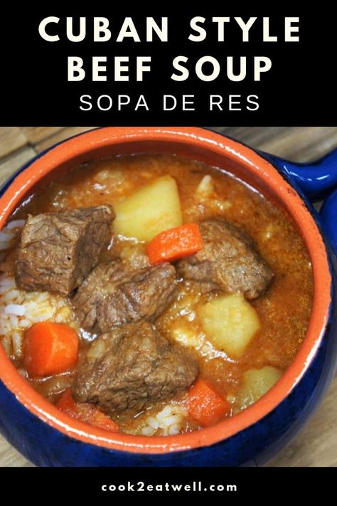 Cuban-style beef soup or Sopa de Res in Spanish, is a really easy and affordable way to get a home-cooked, nutritious and delicious meal. #sopaderes #cubanstylebeefsoup #cubanrecipes Cuban Soup, Cuban Beef, Beef Soup Recipes, Boricua Recipes, Cuban Cuisine, Cuban Style, Cuban Food, Cuban Recipes, Awesome Food