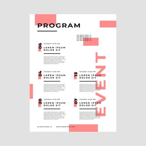 Event programming poster template | Free Vector #Freepik #freevector #poster #design #template #layout Event Program Layout, Event Schedule Design Layout, Event Program Design Layout, Program Poster Design, Programming Poster, Schedule Design Layout, Program Layout, Event Schedule Design, Programme Design