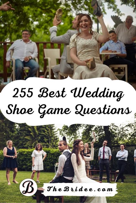 255 Best Wedding Shoe Game Questions (+ Rules + Printable) Wedding Program Board, Wedding Shoe Game Questions, Ohio State Wedding, Shoe Game Questions, Wedding Anniversary Party Games, Couples Wedding Shower Games, Couple Party Games, Wedding Shoe Game, Wedding Emcee