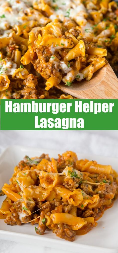 Homemade Hamburger Helper Lasagna - skip the box and try this homemade version. Just a few ingredients, ready in minutes, and the whole family will love it! Lasagna Hamburger Helper Homemade, Lasagna Hamburger Helper, Hamburger Helper Lasagna, Hamburger Helper Recipes, Friday Dinner, Homemade Hamburger, Homemade Lasagna, Homemade Hamburgers, Hamburger Helper