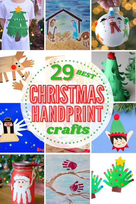 'Tis the season to get crafty with festive Christmas handprint crafts! They are perfect for little kids of all ages and make a great gift. #handprintcrafts #christmashandprintideas #handprintideas #DIYChristmas Handprint Christmas Gifts From Kids, Sibling Christmas Handprint Crafts, Holiday Handprint Art, Handprint Art Christmas, Handprint Christmas Tree, Christmas Handprint Crafts, Christmas Handprint, Handprint Gifts, Handprint Ornaments