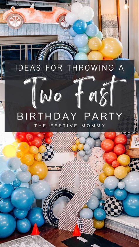 Two Year Old Cars Birthday Party, Cars And Trucks Birthday Party Ideas, Trucks Two Birthday, Too Fast Birthday Party Ideas, 2 Fast Too Curious Birthday, Trucking Into Two Birthday, 2 Fast 2 Furious 2nd Birthday Party, 2nd Birthday Party Car Theme, Two Fast Bday Theme