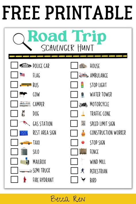 road trip scavenger hunt for kids Car Ride Games, Family Road Trip Games, Fun Road Trip Games, Printable Road Trip Games, Vacation Packing Checklist, Road Trip Scavenger Hunt, Road Trip Printables, Road Trip Food, Road Trip Activities