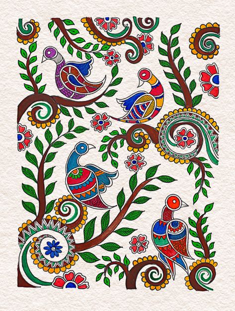 Peacock Madhubani, Madhubani Paintings Peacock, Mithila Painting, Painting Mandala, Gond Painting, My Saves, Boho Art Drawings, Kalamkari Painting, Pichwai Paintings