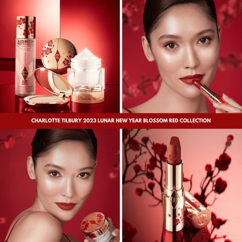 Charlotte Tilbury just released their new Blossom Red collection for the 2023 Lunar New Year. The collection is available now featuring products and sets ranging in price from $36 to $212. The post Charlotte Tilbury 2023 Lunar New Year Blossom Red Collection appeared first on BeautyVelle | Makeup News. Charlotte Tilbury Lunar New Year, Lunar New Year Makeup, 2023 Lunar New Year, Red Orange Lipstick, 2023 Makeup, New Year's Makeup, Tan Skin Tone, Makeup News, Perfect Complexion