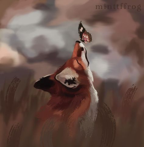 | fox & butterfly | #art #artist #digitalart #fox #paintings #drawing #illustration Fox And Butterfly Drawing, Fox Painting Easy, Fox Butterfly, Fox Paintings, Animals Drawing, Fox Drawing, Fox Painting, Fox Illustration, Butterfly Drawing