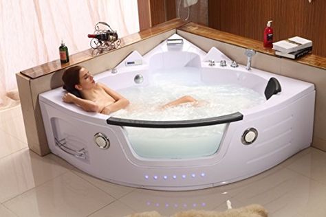 2 Person Hydrotherapy Computerized Massage Indoor Jetted Bathtub Hot Tub 050A #affiliate Jacuzzi Indoor Ideas, Bathroom With Hot Tub, Jacuzzi Indoor, Bathroom Hot Tub, Container Interior, Jacuzzi Bathroom, Bathroom Dream, Bed Girl, Reglaze Bathtub