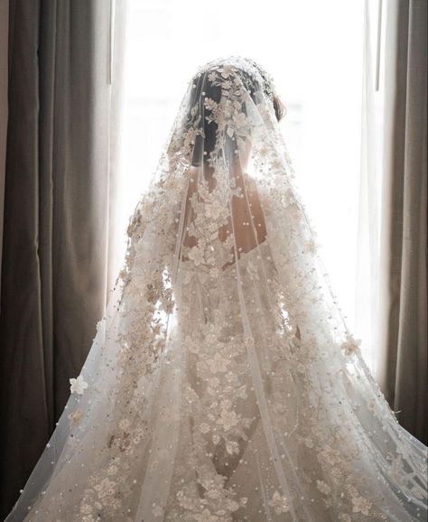 Veil, bridal veil, wedding dress, bridal gown, pearl veil, royal veil, cathedral veil, church veil, lace veil, bridal veil, beaded veil, luxurious wedding, wedding inspiration Detailed Veil Brides, Wedding Veil Sparkly, Ornate Wedding Veil, Wedding Vail Pearl, Regal Length Wedding Veil, Wedding Dress With Pearls And Lace, Luxury Wedding Veil, Royal Wedding Veil, Wedding Dresses Vale