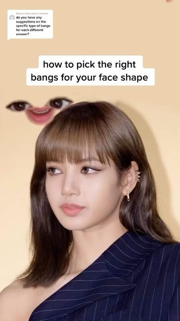 Ju on Instagram: "How to pick the best bangs for your face #hairhacks #koreanhair #kbeauty" Lisa Face Shape, Bangs To Frame Face, How To Know Ur Face Shape, Bangs For Oblong Face Shape, Bangs On Diamond Face, How To Know My Face Shape, What Bangs For Face Shape, Bangs According To Face Shape, Face Shape For Bangs