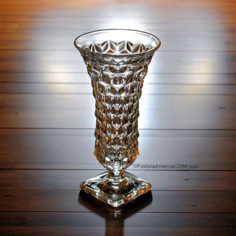 Fostoria American Square Footed Vase American Fostoria, Bouquet Holder, Fostoria American, Fostoria Glass, American Pattern, Milk Glass, Clear Crystal, Milk, Vase