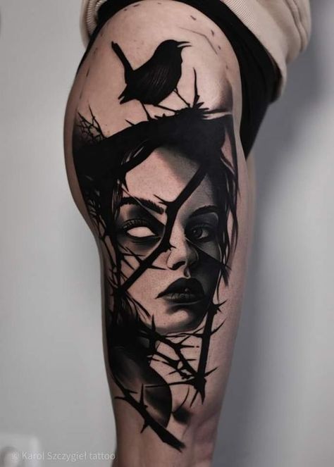 Dark Realism Tattoo, Geisha Tattoo Design, Face Tattoos For Women, Hip Thigh Tattoos, Chicano Style Tattoo, Butterfly Tattoos For Women, Scary Tattoos, Tatuaje A Color, Tattoo Stencil Outline