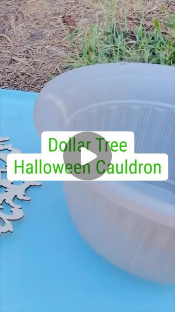 Diy Witches Cauldron With Fire, Diy Cauldron From Flower Pot, Diy Cauldron Halloween Prop Outdoor, Diy Witch Cauldron Outdoor, Dollar Tree Halloween Yard Decor, Dollar Halloween Decorations, Dollar Tree Cauldron, Outdoor Cauldron Ideas Halloween, Gothic Dollar Tree Diy