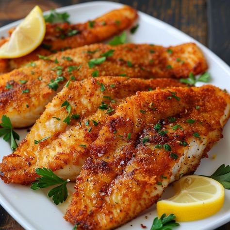 🌶️ Savor the bold flavors of Smoky Paprika Fried Fish! 🐟✨ #PaprikaFriedFish #BoldFlavors Smoky Paprika Fried Fish Ingredients: White fish fillets (1 lb) Paprika (2 tbsp) Flour (1 cup) Salt and pepper (to taste) Eggs, beaten (2) Breadcrumbs (1 cup) Vegetable oil (for frying) Lemon wedges (for garnish) Instructions: Season fish fillets with salt, pepper, and paprika. Dredge fillets in flour, dip in beaten eggs, and coat with breadcrumbs. Heat vegetable oil in a skillet over medium-high heat... Fish Food, Essen, Fried Whiting Fish Recipes, Fry Fish, Fish Recipes Baked, White Fish Recipes, Fish Fillets, Instagram Recipes, Twisted Recipes