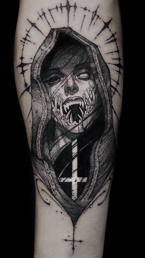 Satanic Tattoos, Black And White Tattoo, Evil Tattoo, Evil Tattoos, Demon Tattoo, Scary Tattoos, Creepy Tattoos, Gothic Tattoo, Tattoo Style Drawings