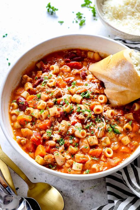 Pasta Visual Soup, Pasta Fagioli Soup Recipe, Pasta Fazool, Beans And Tomatoes, Pasta Fagioli Recipe, Pasta Fagioli Soup, Pasta E Fagioli Soup, Sausage Soup Recipes, Fagioli Soup