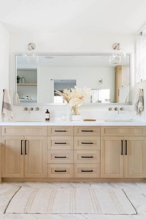 8 Natural Wood Bathroom Vanities for Inspiration - The Coastal Oak Natural Wood Bathroom Vanity, Pure Salt Interiors, Beautiful Bathroom Decor, New House Bathroom, Bathroom Remodel With Tub, Wood Vanity, Dream Bathrooms, Contemporary Interior Design, Bathroom Remodel Master