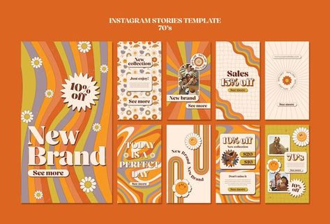 Retro Brochure Design, Groovy Instagram Feed, 70s Inspired Website Design, 70s Yearbook Theme, Retro Story Instagram, 70s Instagram Feed, 70s Icons Aesthetic, Retro Aesthetic Design, 70s Website Design