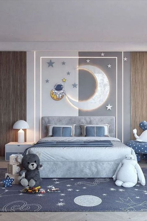 Kids Bedroom Furniture Design, Kids Bedroom Wall Decor, Luxury Kids Bedroom, Children's Bedroom Ideas, Space Themed Room, Kids Room Interior Design, Modern Kids Bedroom, Modern Kids Room, Boy Bedroom Design