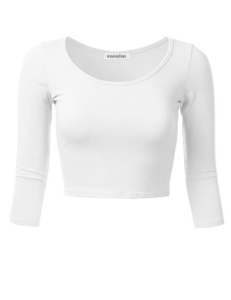 Basic Shirts Women, White Tops For Girls, Basic Tops For Women, Slim Fit Crop Top, Pretty Shirts, Bleach Color, Future Outfit, Cheap Things, Basic Long Sleeve