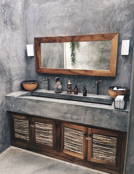 Nos gusta pared pero no mueble. Diy Rustic Bathroom, Tap House, Bathrooms Ideas, Rustic Bathroom Designs, Industrial Bathroom, Rustic Bathroom Decor, Rustic Bathrooms, Trendy Bathroom, Concrete Countertops