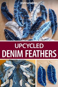 Denim Feathers, Artisanats Denim, Tas Denim, Hantverk Diy, Denim Crafts Diy, Upcycle Clothes Diy, Blue Jeans Crafts, Jean Crafts, Denim Ideas