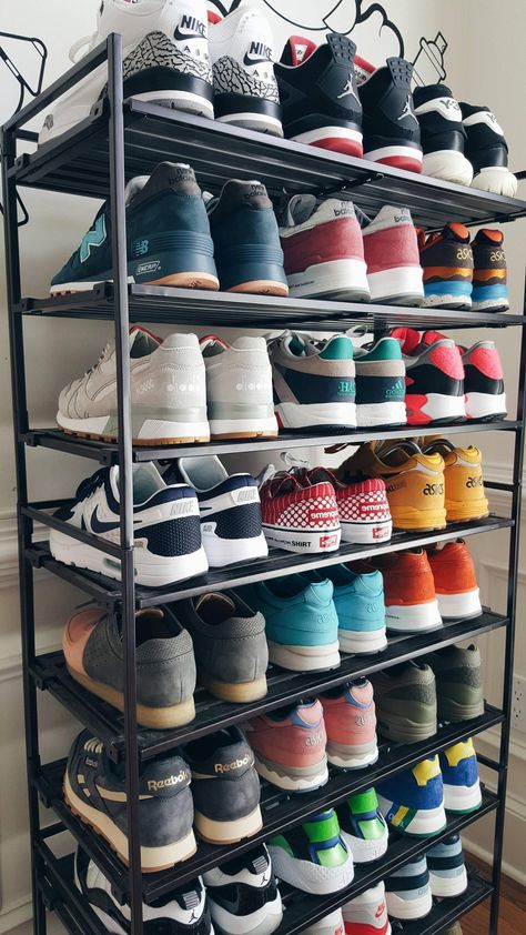 Shoe Rack Wonders for Every Home - Get a shoe rack with quality materials. Free shipping please check at agodamart.com... #shopmycloset #poshmark #shopping #style #pinitforlater #Jordan #Shoes Mens Shoe Rack, Shoe Collection Display, Sneaker Rack, I Care A Lot, A Lot Of Shoes, Lots Of Shoes, Shoes Shelf, Mens Room Decor, Sneaker Closet