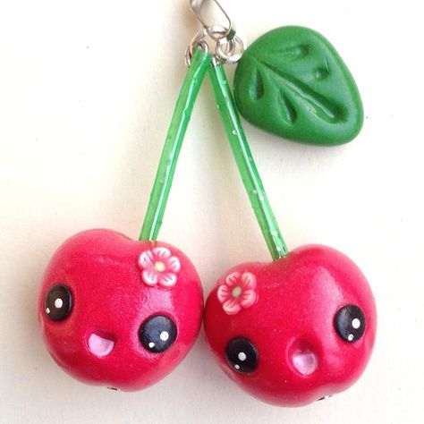 Cherry Necklace, Cherry Baby, Clay Figures, Aesthetic Backgrounds, Clay Art, Clay Earrings, Polymer Clay, Geek Stuff, Cherry